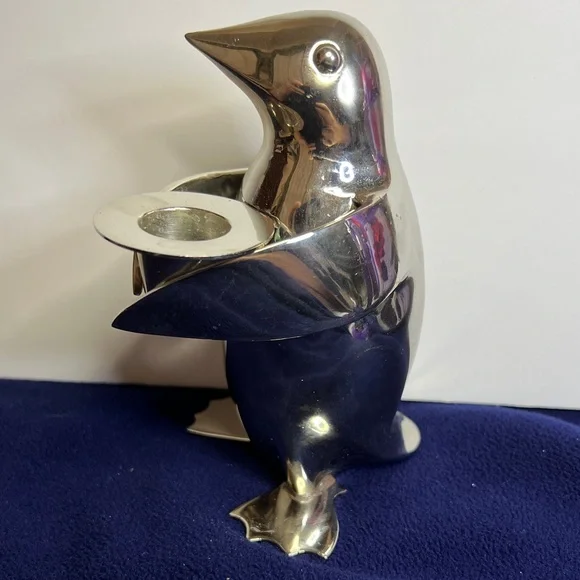 Vintage Restoration Hardware Penguin Candlestick With A Polished Silver Finish - Picture 1 of 10